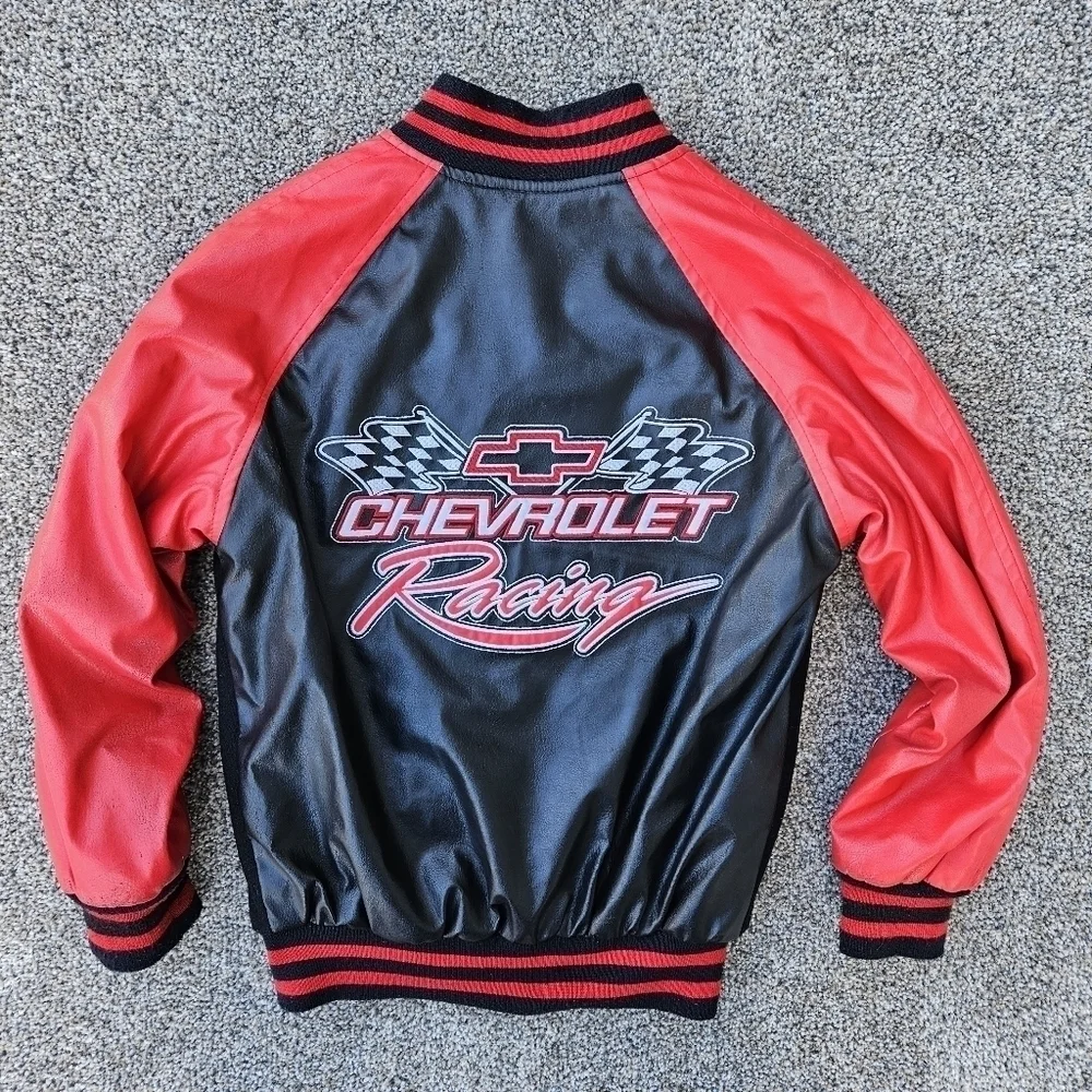 Chevy Chevrolet Racing Wool Jacket Coat Faux Leather Steve Barrys Kids M (8)